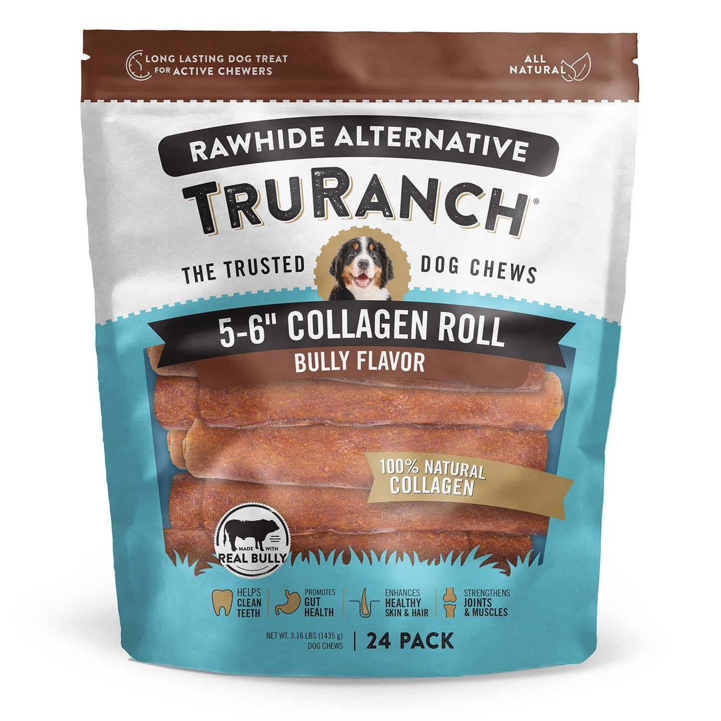 TruRanch Bully-Flavored Collagen Rolls for Dogs – Medium 6" Chews