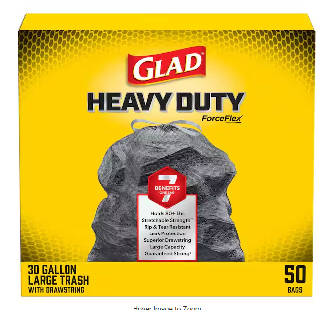 30 Gal. Heavy Duty Large Drawstring Outdoor Unscented Black Trash Bags (50-Count)