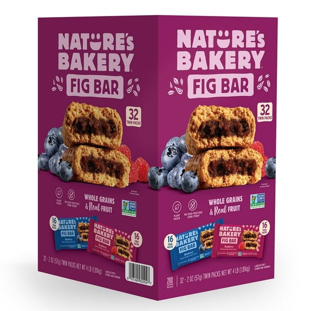 Nature’s Bakery Fig Bar Variety Pack, Blueberry & Raspberry – 2 oz Bars, 32 Pack