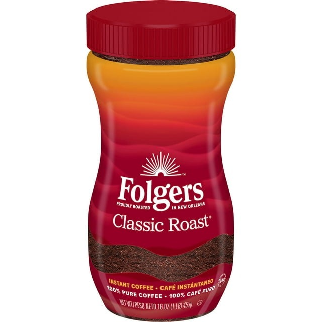 Folgers Classic Roast Instant Coffee Crystals — 16 oz Jar