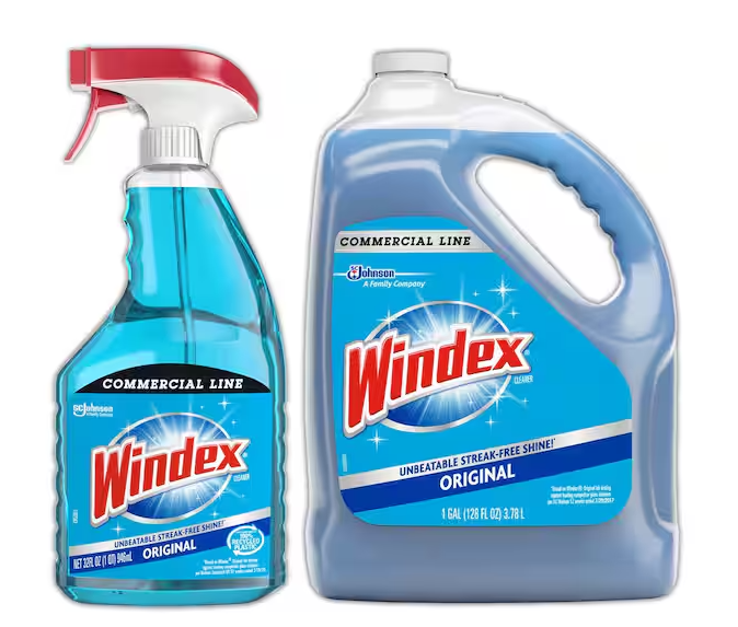 32 oz. Commercial Line Trigger Bottle Original Glass Cleaner and 128 oz. Commercial Original Glass Cleaner Refill.