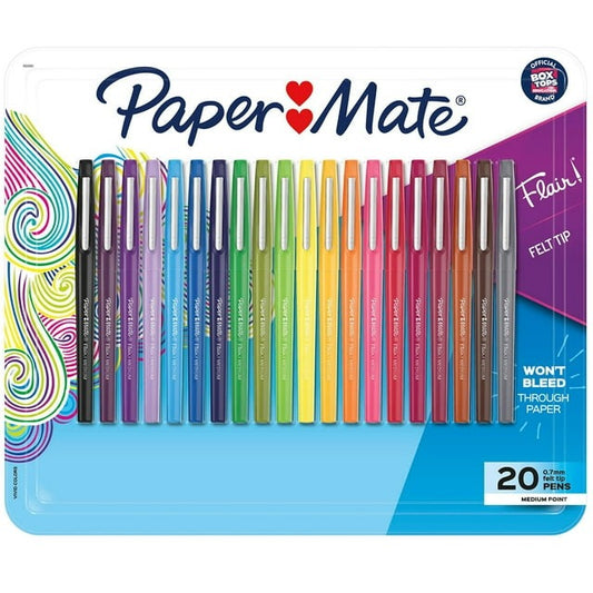 Paper Mate Flair Felt Tip Pens – Assorted Colors, Pack of 20