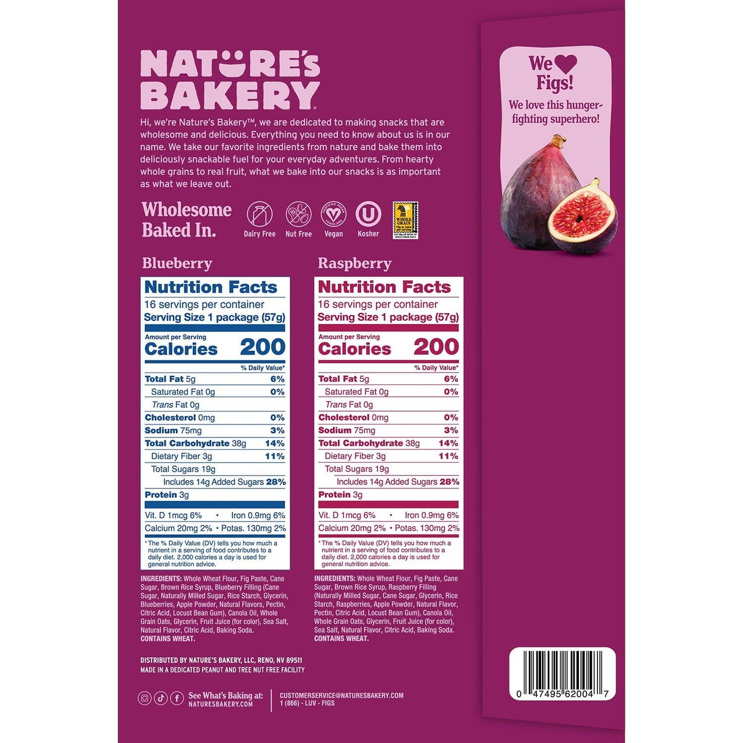 Nature’s Bakery Fig Bar Variety Pack, Blueberry & Raspberry – 2 oz Bars, 32 Pack