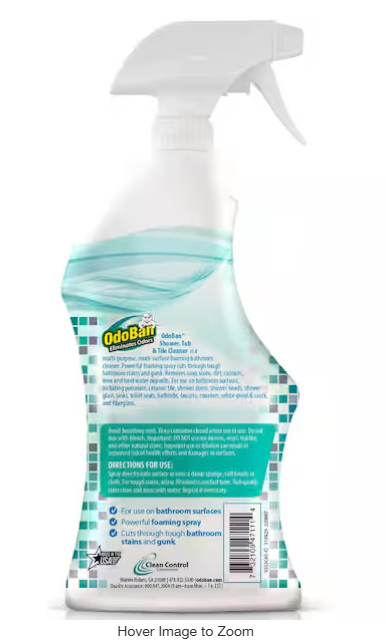 OdoBan 32 oz. Shower, Tub and Tile Cleaner, Powerful Foaming Bathroom Cleaner for Hard Water Stains, Soap Scum, Calcium