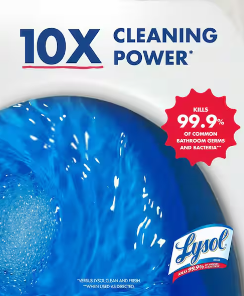 Lysol Power Atlantic Fresh Scent Toilet Bowl Cleaner Gel, for Cleaning and Disinfecting, Stain Removal, 24 oz. (2-Pack)
