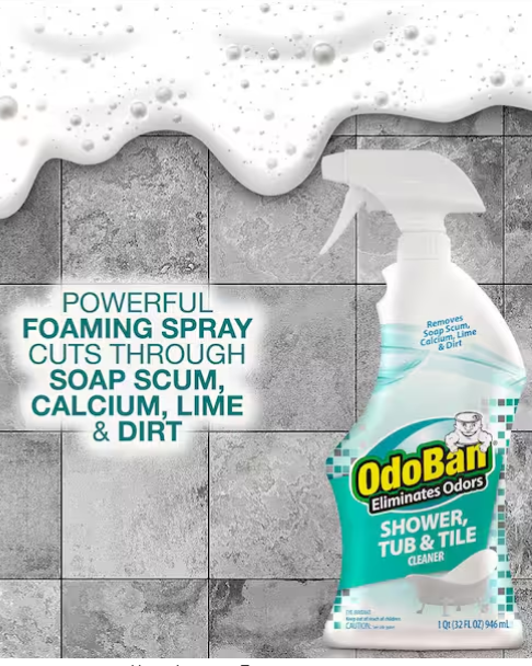 OdoBan 32 oz. Shower, Tub and Tile Cleaner, Powerful Foaming Bathroom Cleaner for Hard Water Stains, Soap Scum, Calcium