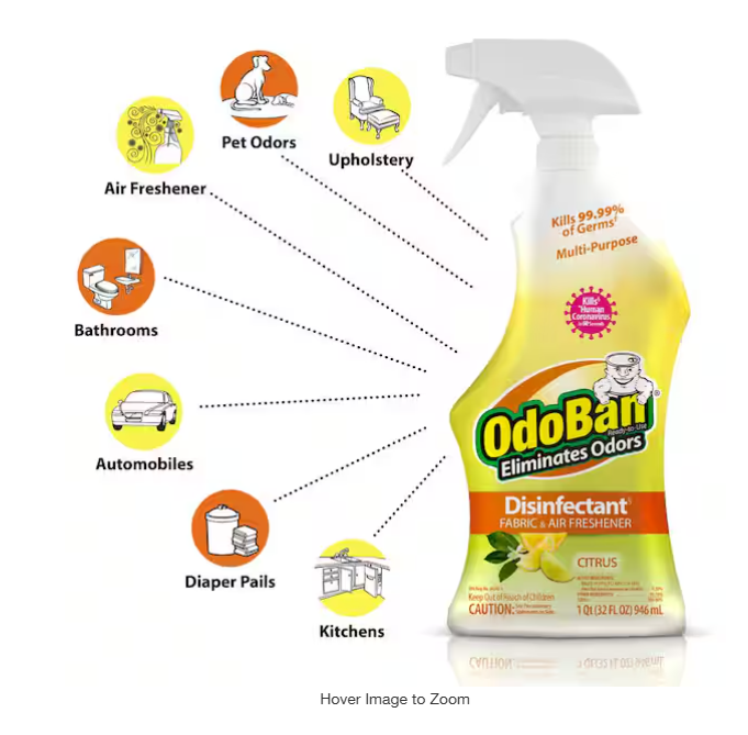 32 oz. Citrus Multi-Purpose Disinfectant Spray, Odor Eliminator, Sanitizer, Fabric Freshener, Mold Control