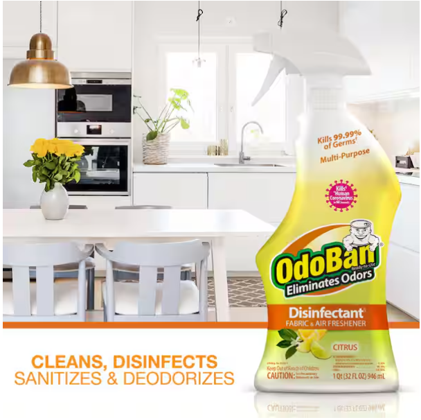 32 oz. Citrus Multi-Purpose Disinfectant Spray, Odor Eliminator, Sanitizer, Fabric Freshener, Mold Control