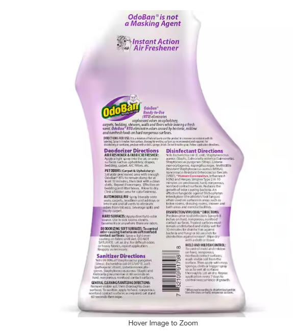 32 oz. Lavender Multi-Purpose Disinfectant Spray, Odor Eliminator, Sanitizer, Fabric Freshener, Mold Control