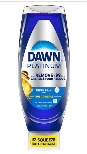 Liquid Dish Soap 24.3 oz EZ-Squeeze Bottle Fresh Rain Scent Powerful Grease Cleaner