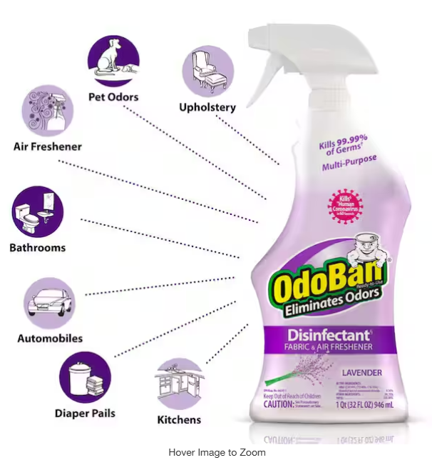 32 oz. Lavender Multi-Purpose Disinfectant Spray, Odor Eliminator, Sanitizer, Fabric Freshener, Mold Control