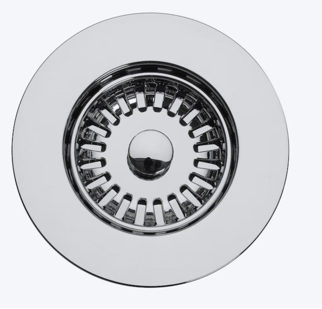 Plastic Sink Strainer with Pop-In Stopper – Chrome Finish, 3.5 Inch Drain Fit