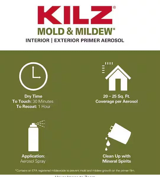 KILZ Mold & Mildew Primer Sealer Stain Blocker Spray – 13 oz White