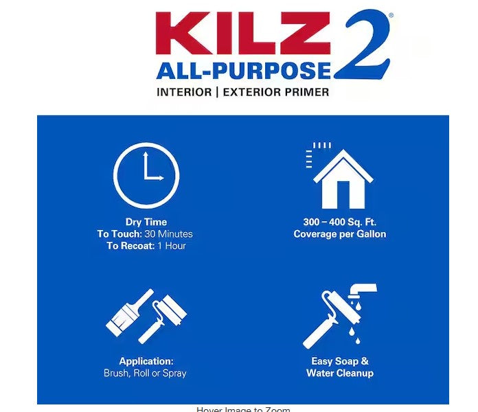 KILZ 2 All-Purpose Multi-Surface Primer, Sealer & Stain Blocker – 1 Gallon White