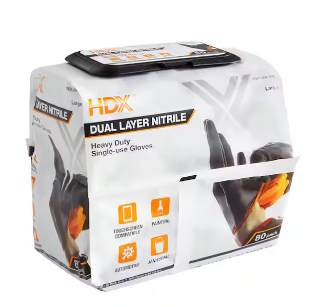 Pop-N-Go Black Disposable Heavy Duty Nitrile Gloves, Size Large (80-Count)