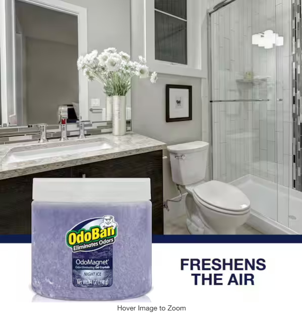 14 oz. OdoMagnet Odor Removing Gel Crystals, Odor Absorber and Air Freshener with Odor Eliminator Gel, Night Ice