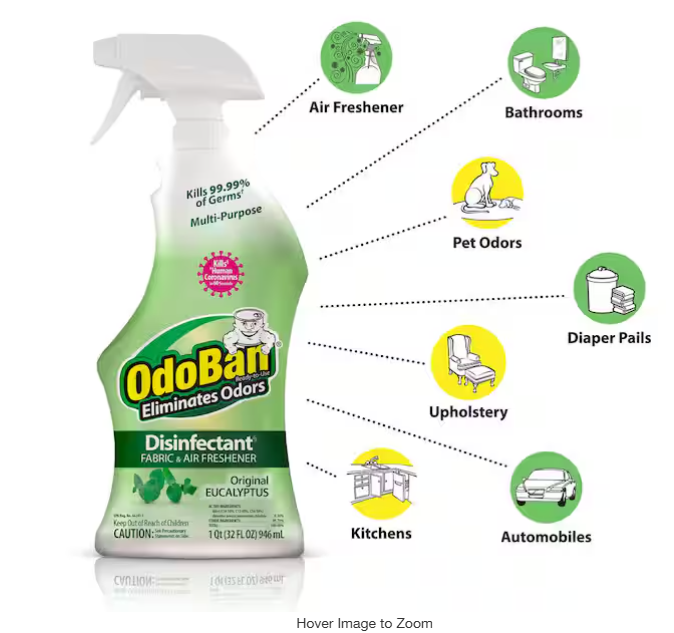 32 oz. Eucalyptus Multi-Purpose Disinfectant Spray, Odor Eliminator, Sanitizer, Fabric Freshener, Mold Control
