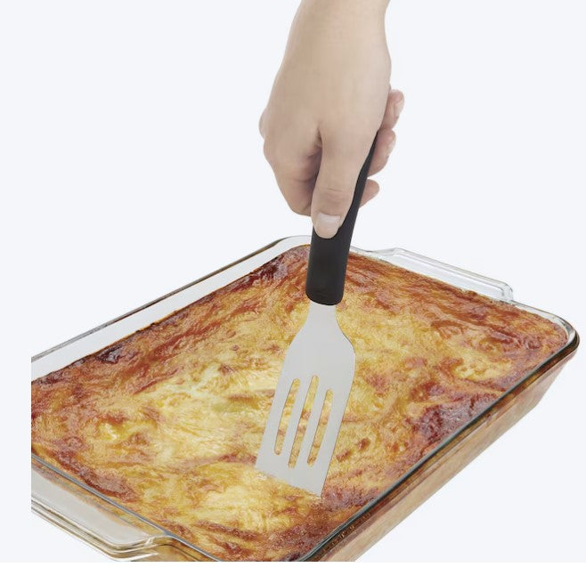 Stainless Steel Cut & Serve Turner – Slotted Spatula with Ergonomic Handle