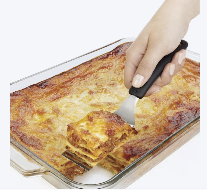 Stainless Steel Cut & Serve Turner – Slotted Spatula with Ergonomic Handle
