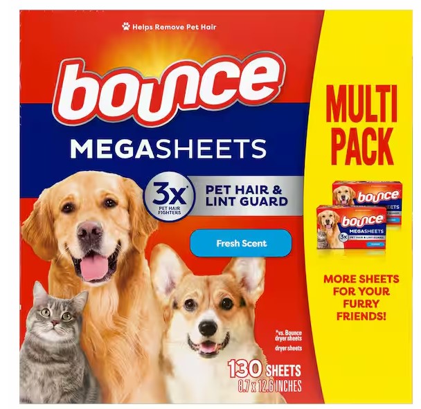 Laundry Dryer Sheets Pet Hair & Lint Guard 130 Count Mega Fresh Scent