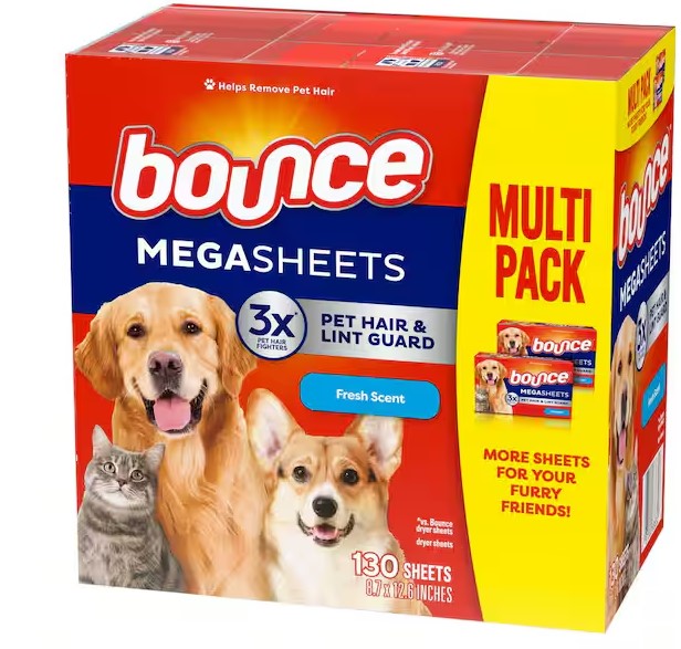 Laundry Dryer Sheets Pet Hair & Lint Guard 130 Count Mega Fresh Scent