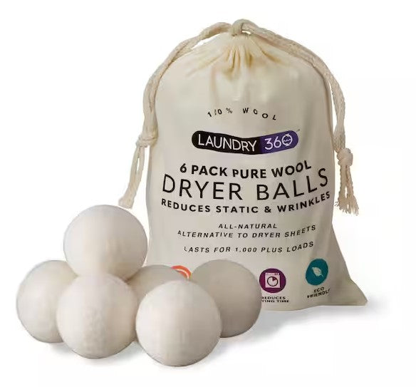 Wool Dryer Balls Reusable Fabric Softener 6-Pack Natural Laundry Balls