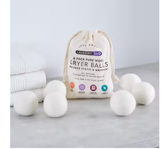 Wool Dryer Balls Reusable Fabric Softener 6-Pack Natural Laundry Balls