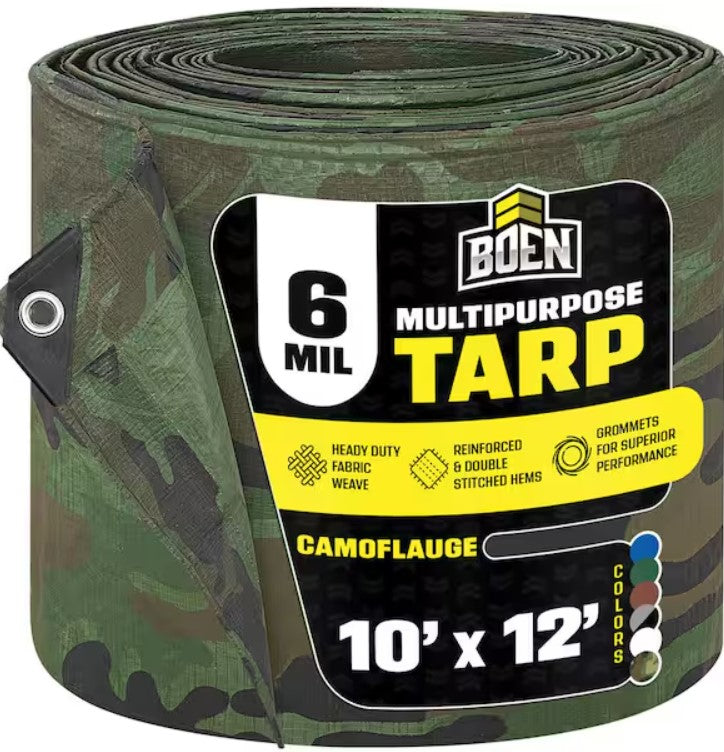 BOEN Heavy Duty Waterproof Tarp Cover 10 ft x 12 ft – 10 Mil Brown/Silve