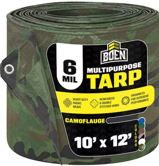 BOEN Heavy Duty Waterproof Tarp Cover 10 ft x 12 ft – 10 Mil Brown/Silve