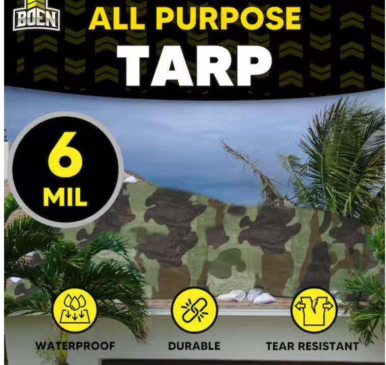 BOEN Heavy Duty Waterproof Tarp Cover 10 ft x 12 ft – 10 Mil Brown/Silve