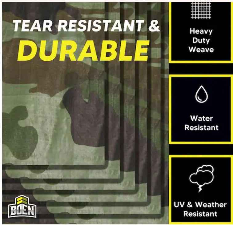 BOEN Heavy Duty Waterproof Tarp Cover 10 ft x 12 ft – 10 Mil Brown/Silve