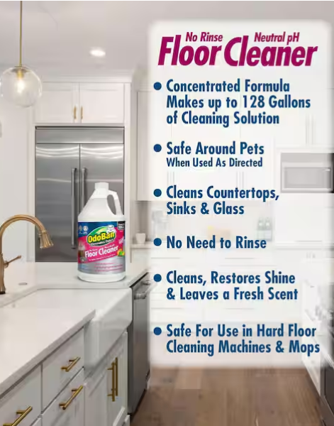 OdoBan 1 Gal. No Rinse Neutral pH Floor Cleaner, Concentrated Hardwood and Laminate Floor Cleaner, Streak Free