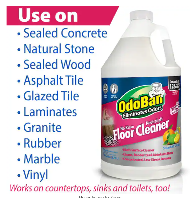 OdoBan 1 Gal. No Rinse Neutral pH Floor Cleaner, Concentrated Hardwood and Laminate Floor Cleaner, Streak Free
