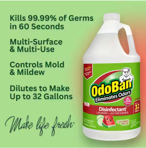 OdoBan 1 Gal. Cucumber Melon Disinfectant, Laundry and Air Freshener, Mold and Mildew Control, Multi-Purpose Concentrate
