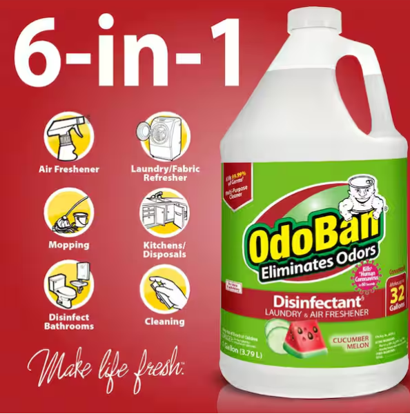 OdoBan 1 Gal. Cucumber Melon Disinfectant, Laundry and Air Freshener, Mold and Mildew Control, Multi-Purpose Concentrate