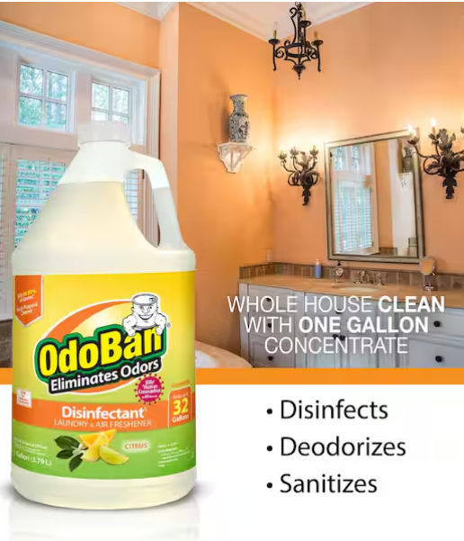 OdoBan 1 Gal. Citrus Disinfectant and Odor Eliminator, Fabric Freshener, Mold Control, Multi-Purpose Cleaner Concentrate