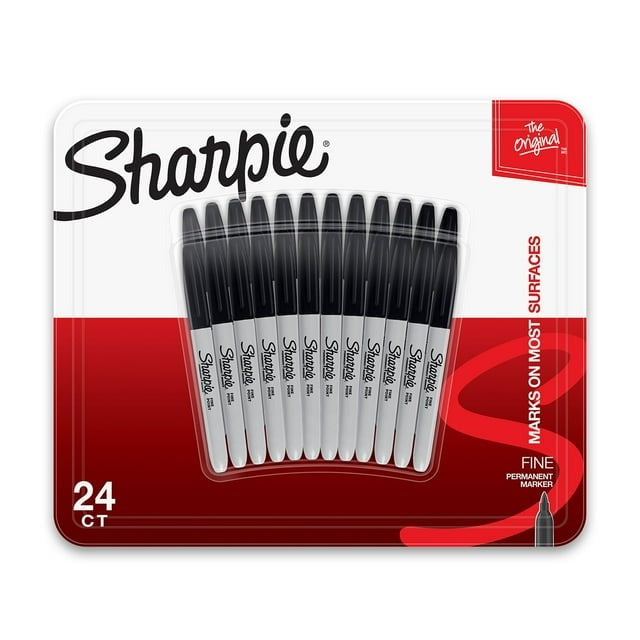 Sharpie Permanent Fine Tip Markers – Black, Pack of 12