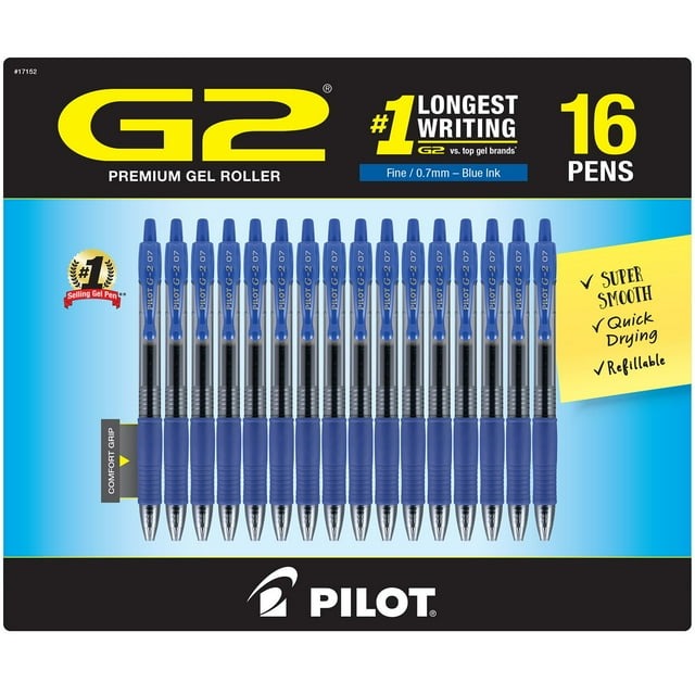 Pilot G2 Retractable Gel Pens – Fine 0.7mm, 16 pk