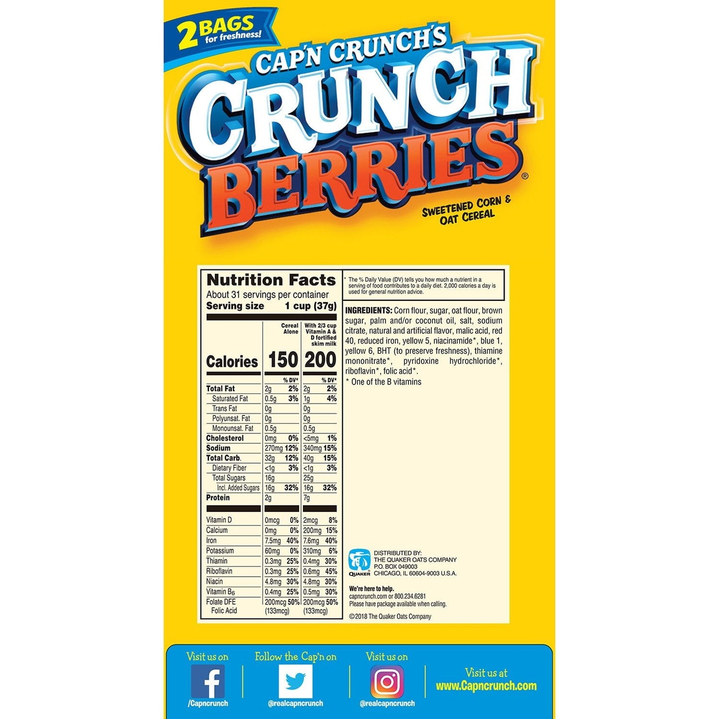Crunchy Berry Cereal – 40 oz Bag (Sweetened Corn & Oat Cereal with Berry Pieces)