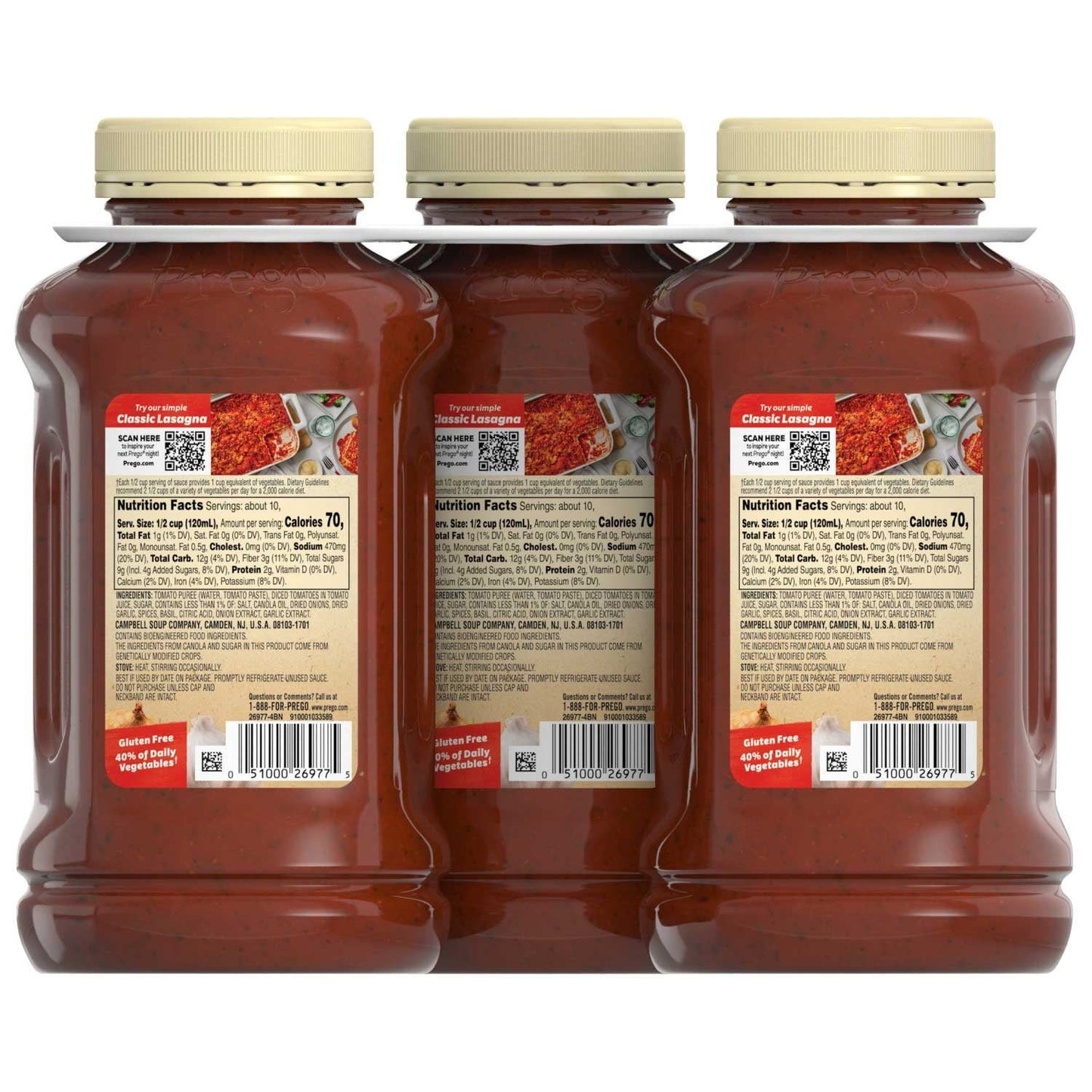 Italian Style Spaghetti Sauce, 45 oz Jars (Pack of 3) – Gluten Free, Vegetable-Rich Pasta Sauce