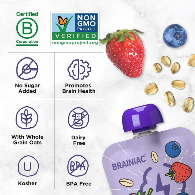 Brainiac Fruit & Oat Smoothie Pouches – 20-Count Pack