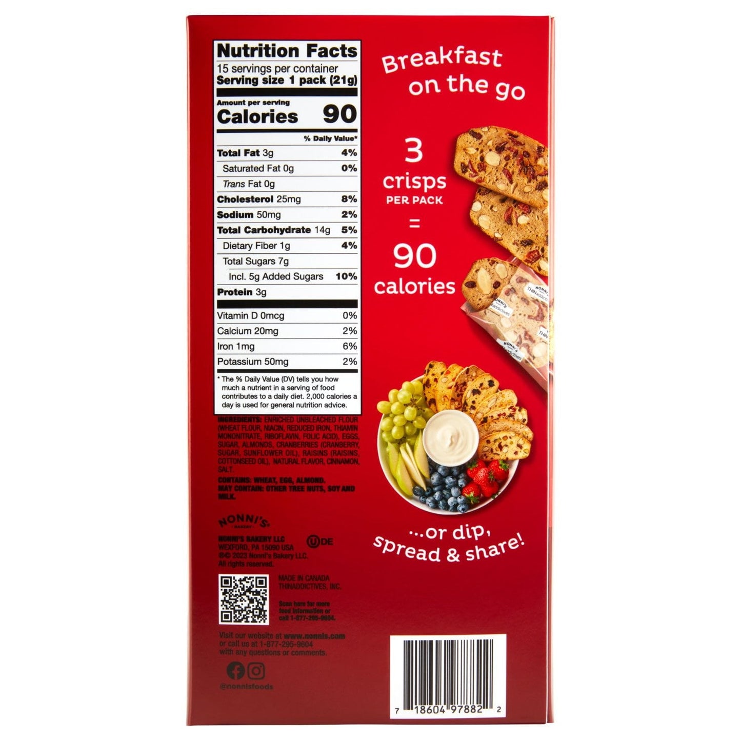 Nonni's THINaddictives Cranberry Almond Crisps 15 pk.