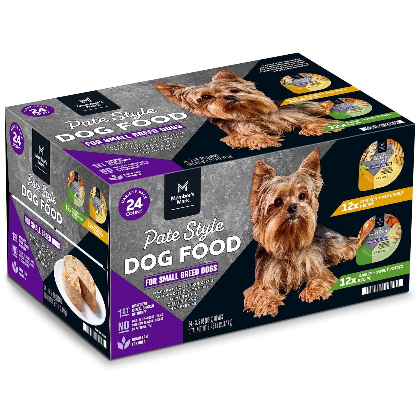 Small Breed Wet Dog Food Variety Pack – Turkey & Sweet Potato + Chicken & Vegetable, 24 x 3.5 oz Bowls
