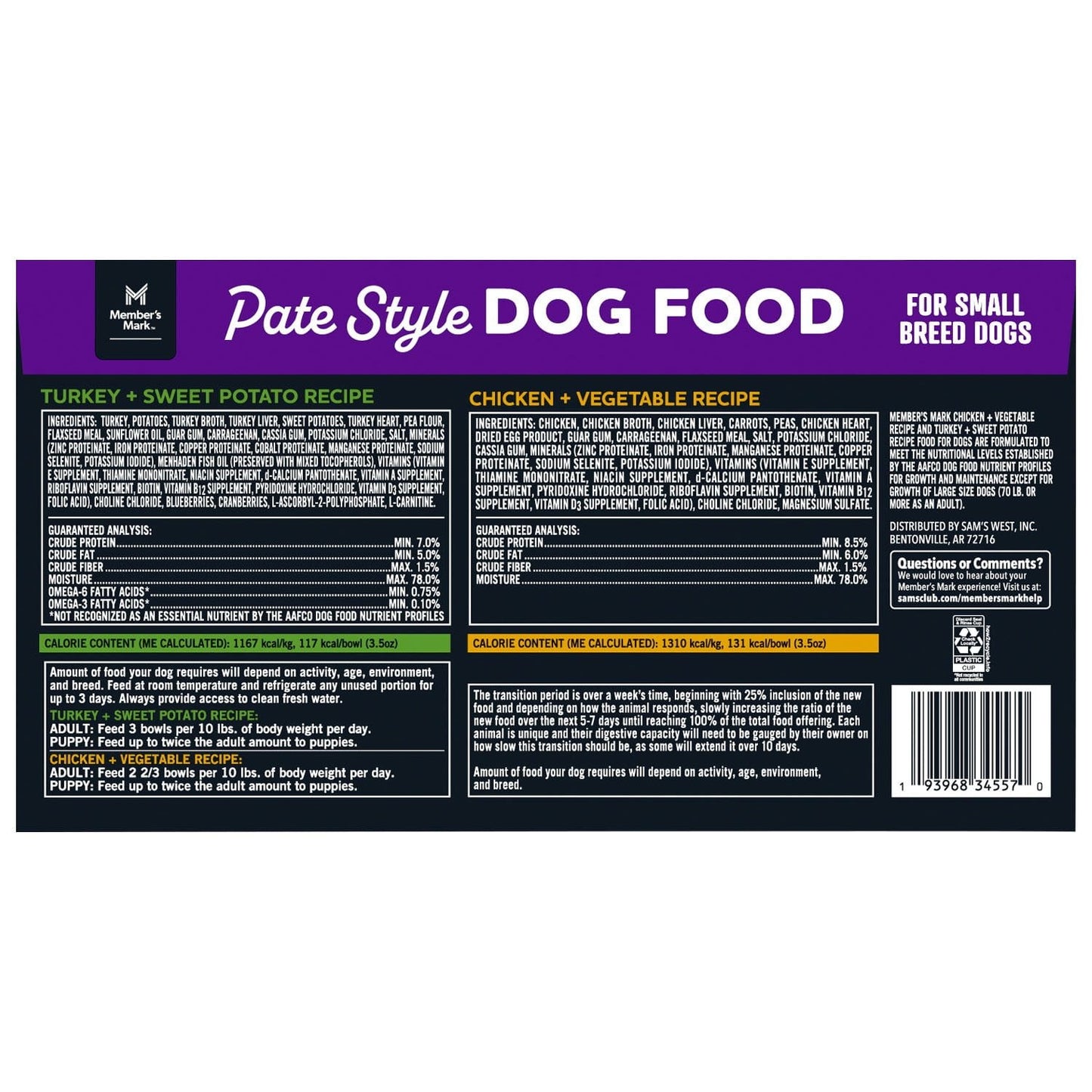Small Breed Wet Dog Food Variety Pack – Turkey & Sweet Potato + Chicken & Vegetable, 24 x 3.5 oz Bowls
