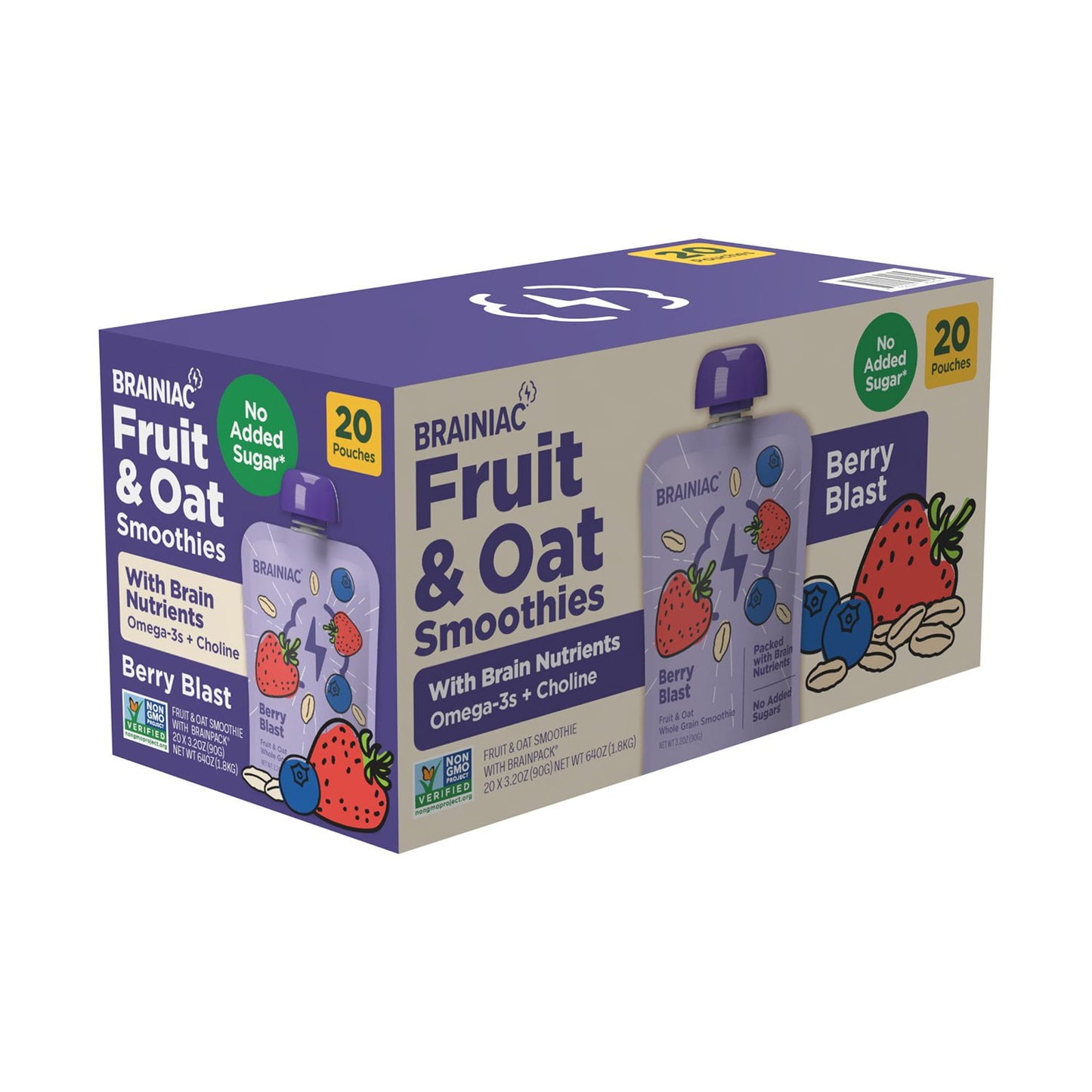 Brainiac Fruit & Oat Smoothie Pouches – 20-Count Pack