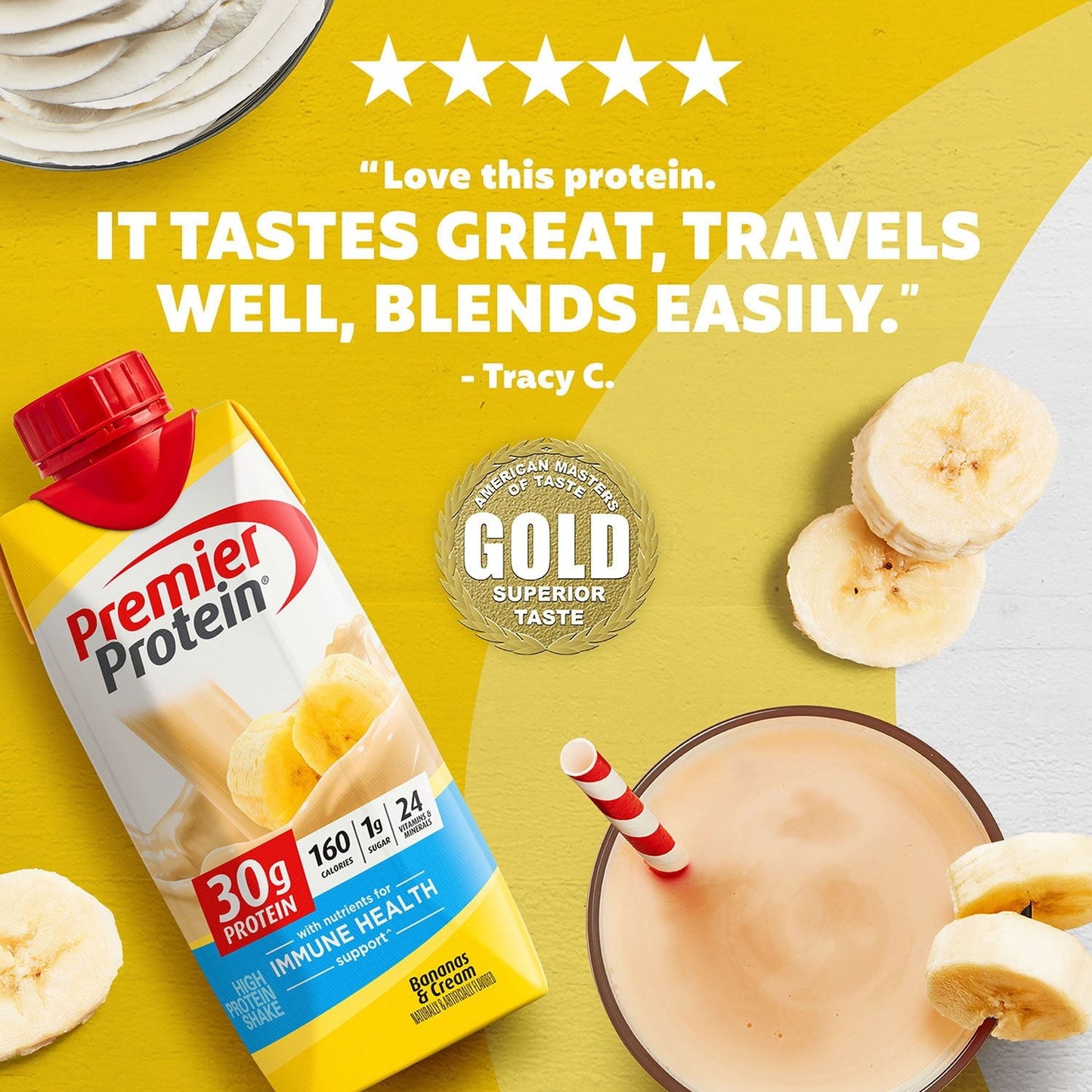 Premier Protein Shake – Bananas & Cream, 11 fl oz (Pack of 15)