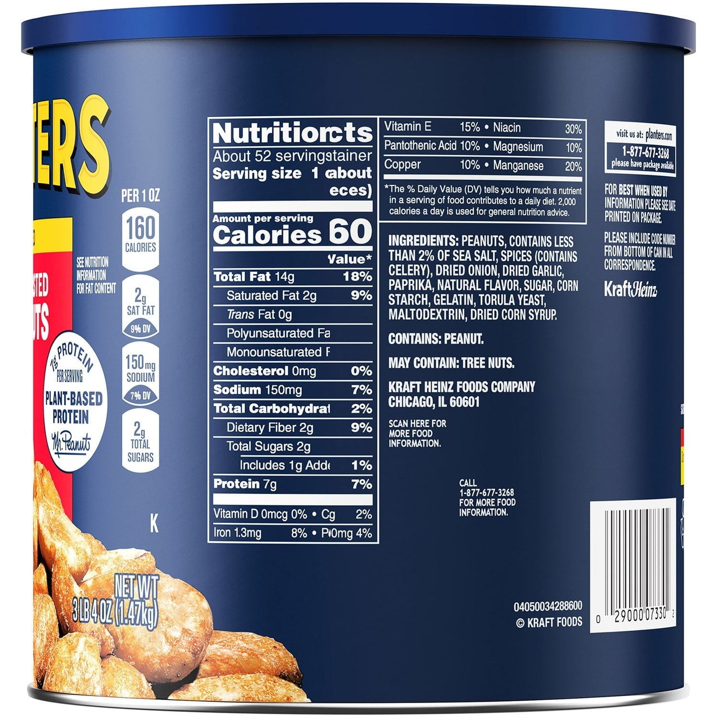 Planters Dry Roasted Peanuts – 52 oz Canister