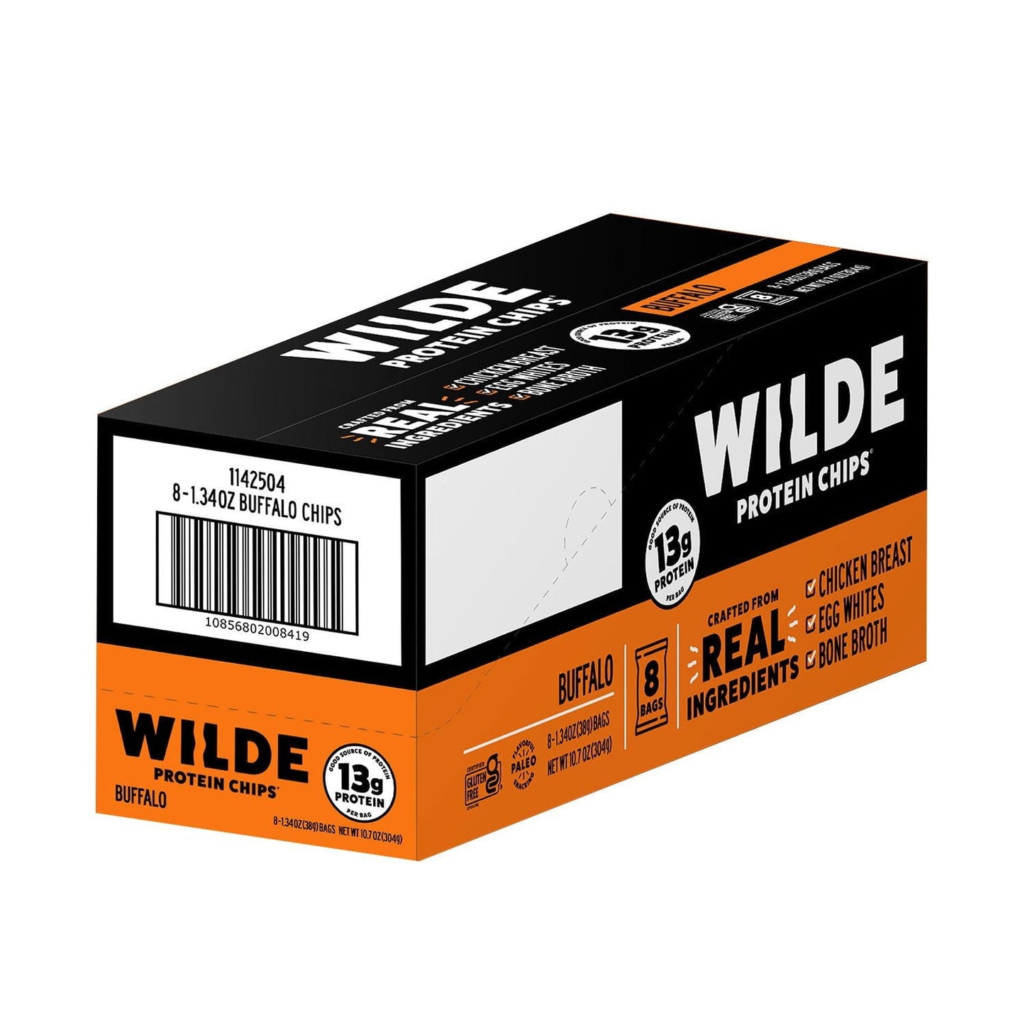 WILDE Buffalo Protein Chips – 13 g Protein, Thin & Crispy (8-Pack)