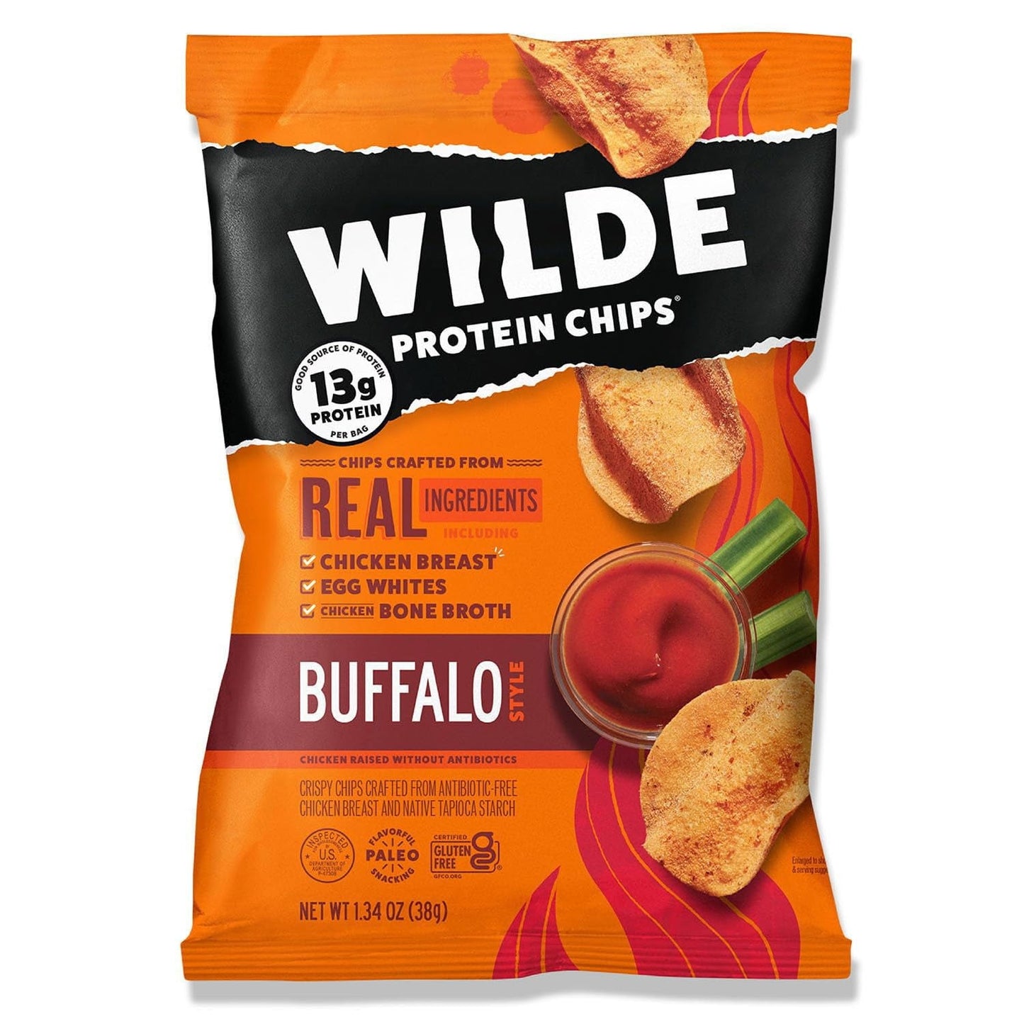 WILDE Buffalo Protein Chips – 13 g Protein, Thin & Crispy (8-Pack)