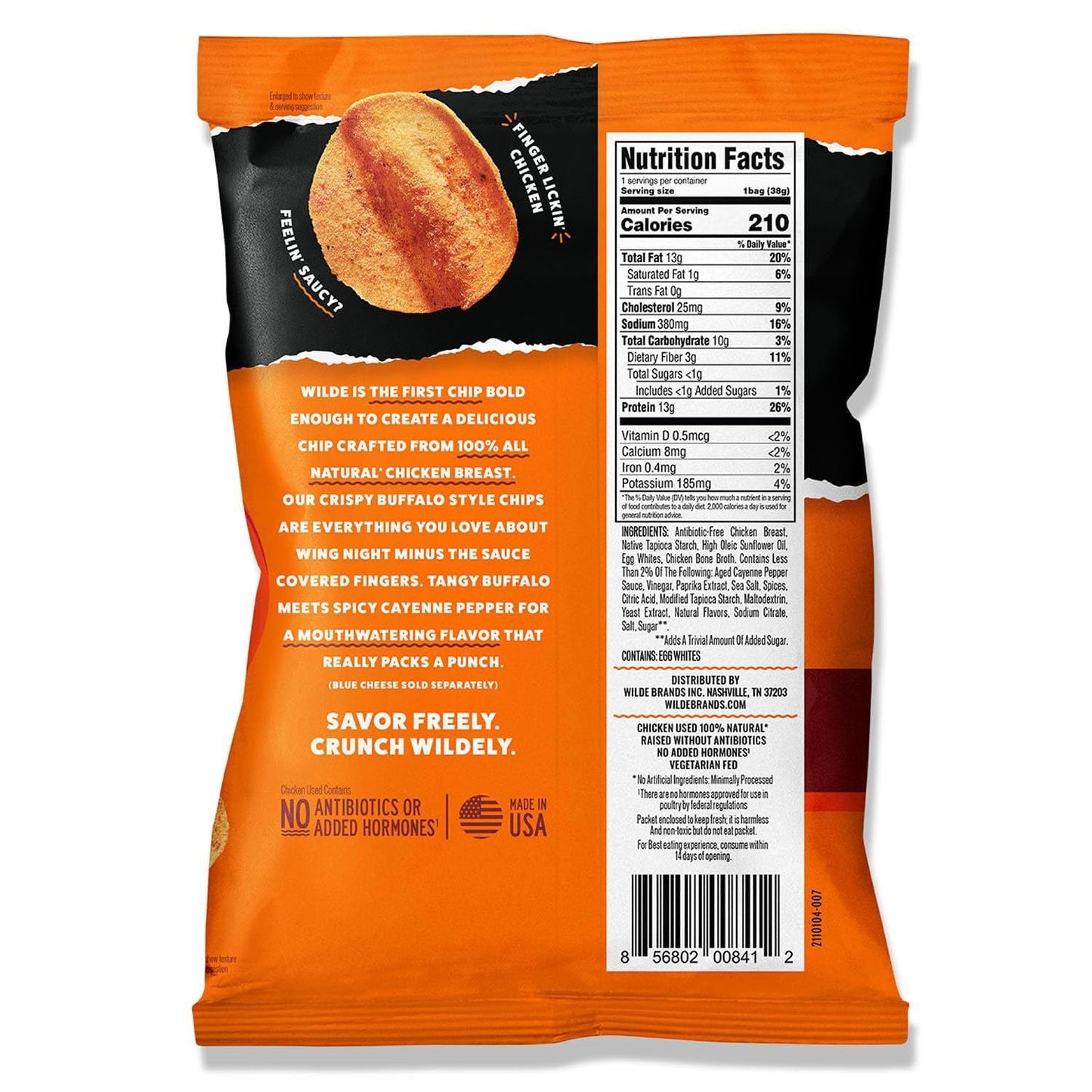 WILDE Buffalo Protein Chips – 13 g Protein, Thin & Crispy (8-Pack)